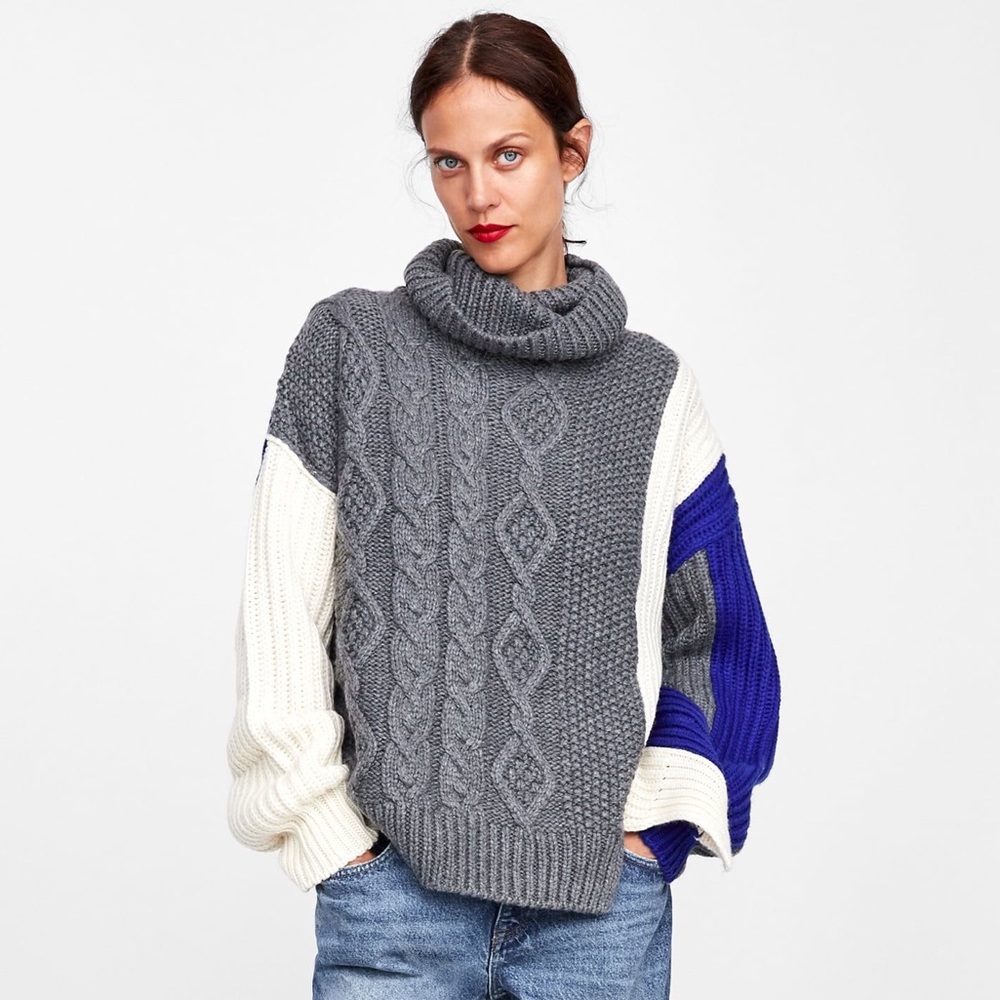 Zara colour block cableknit jumper